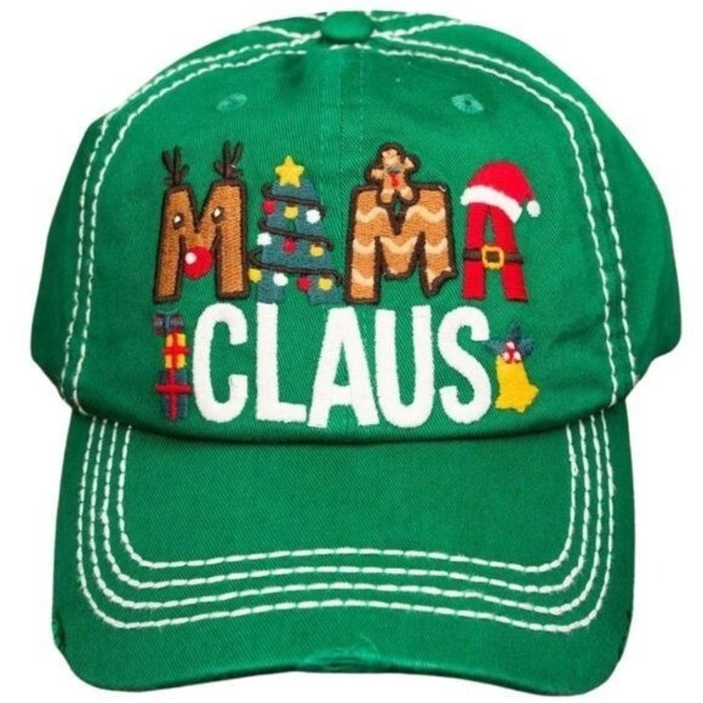 KBETHOS Green "Mama Claus" Christmas Holiday Distressed Baseball Cap NWT